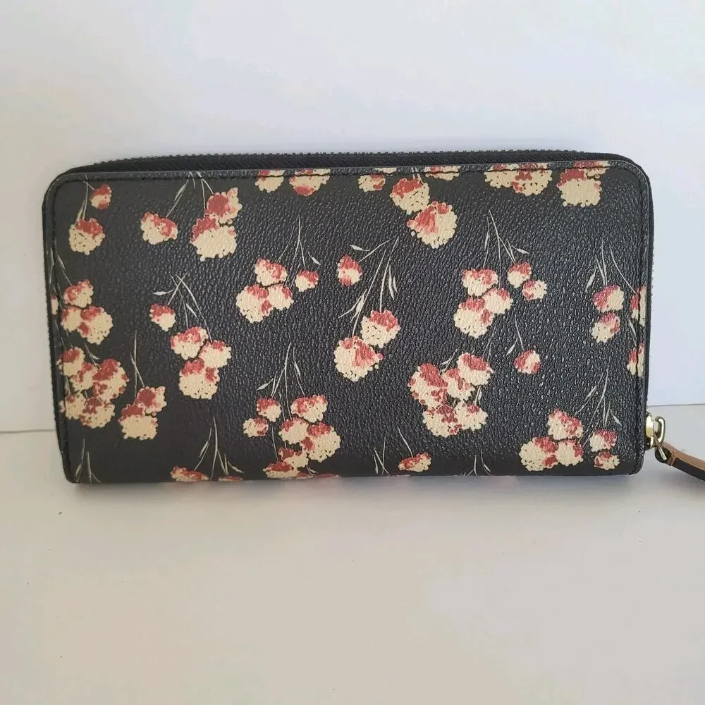 Tory Burch Kerrington Zip Around Continental Wallet Floral Black Large Leather